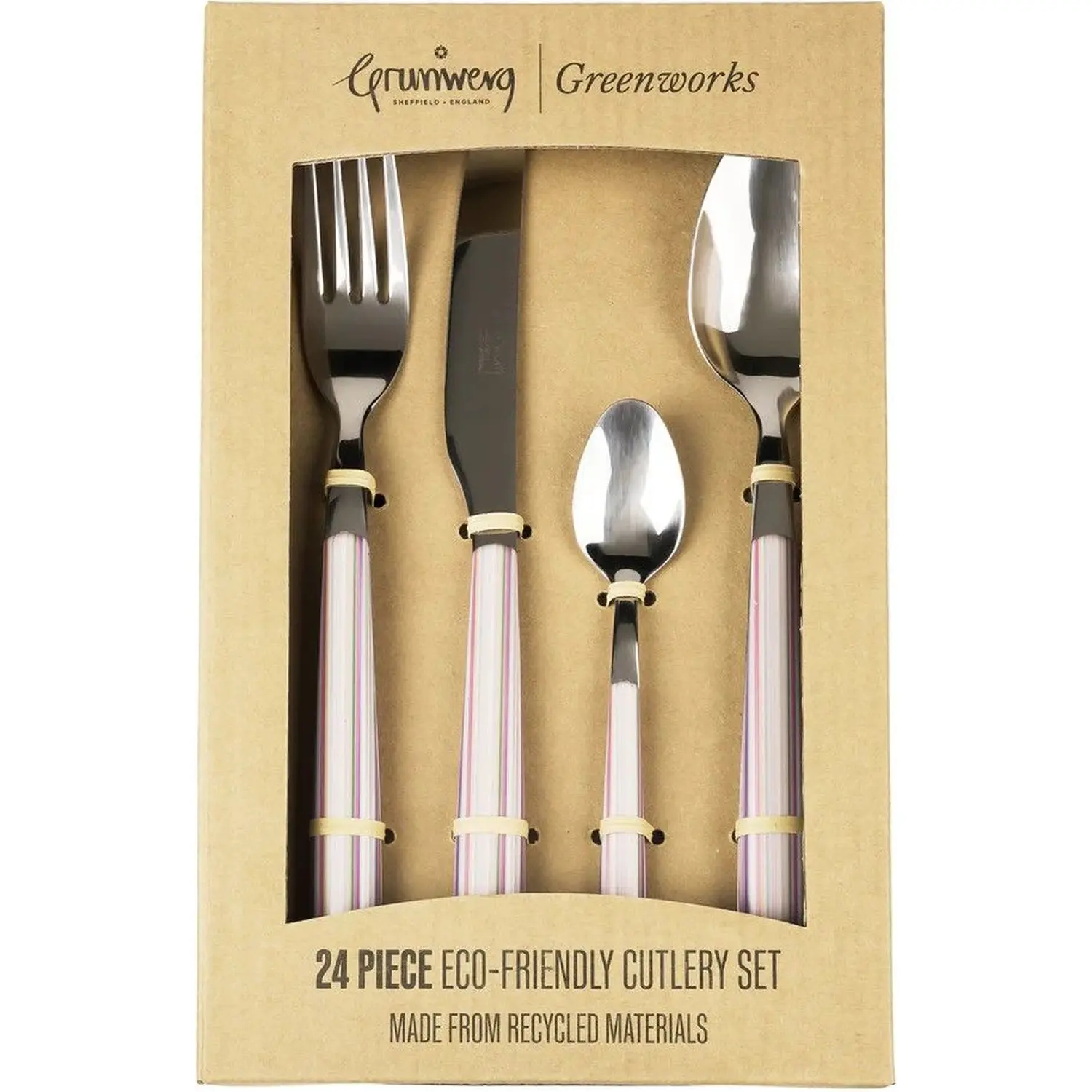 Grunwerg Greenwork Cutlery Set 24 Piece Pastel Stripes