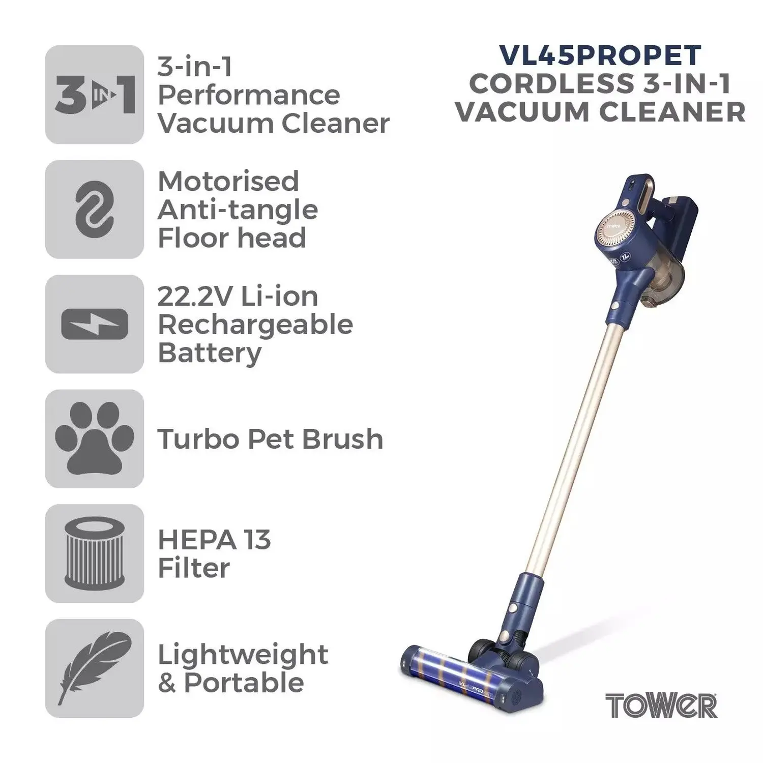 Tower VL45 Pole Vac Pet 22v