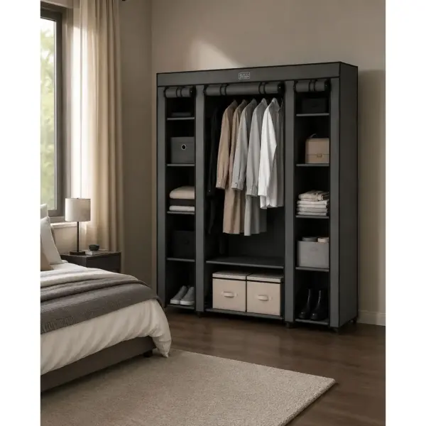 Black+Decker Wardrobe with Pockets 127x45x165cm