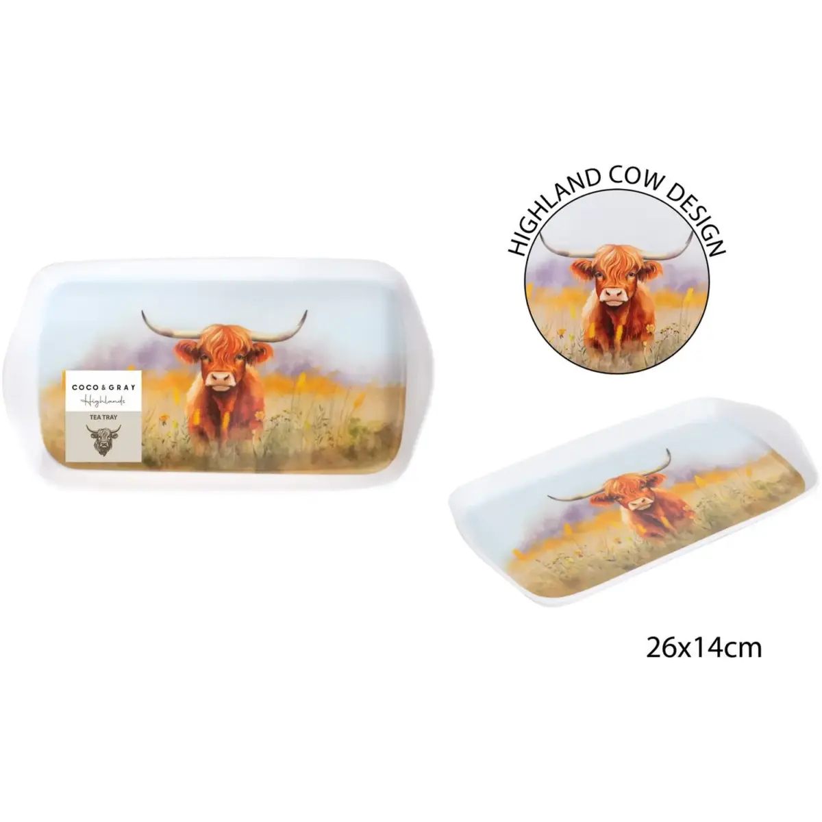Coco & Gray Highland Cow Tea Tray 26x14cm