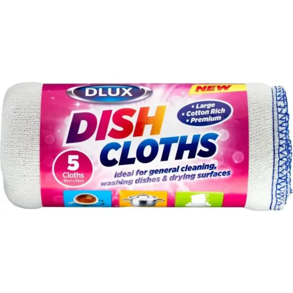 Dlux Large Cotton Rich Dish Cloths Pack of 5