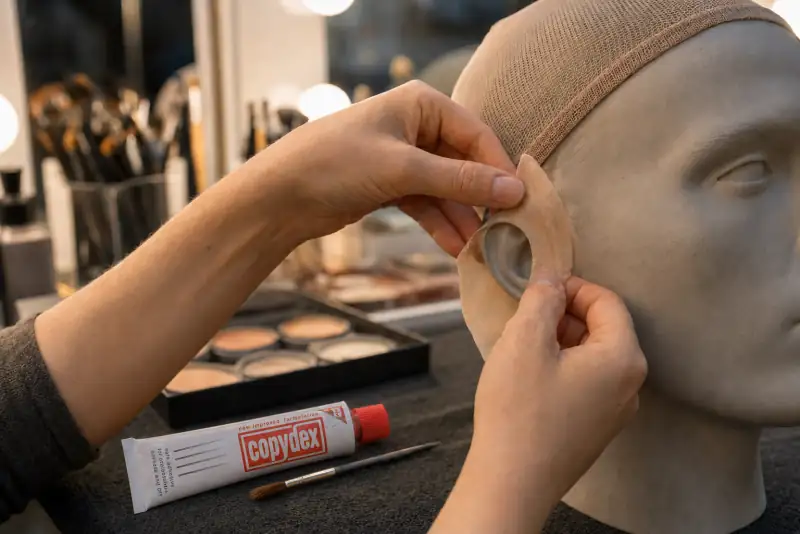 Copydex adhesive attaching a latex prosthetic piece for cosplay and costume makeup UK