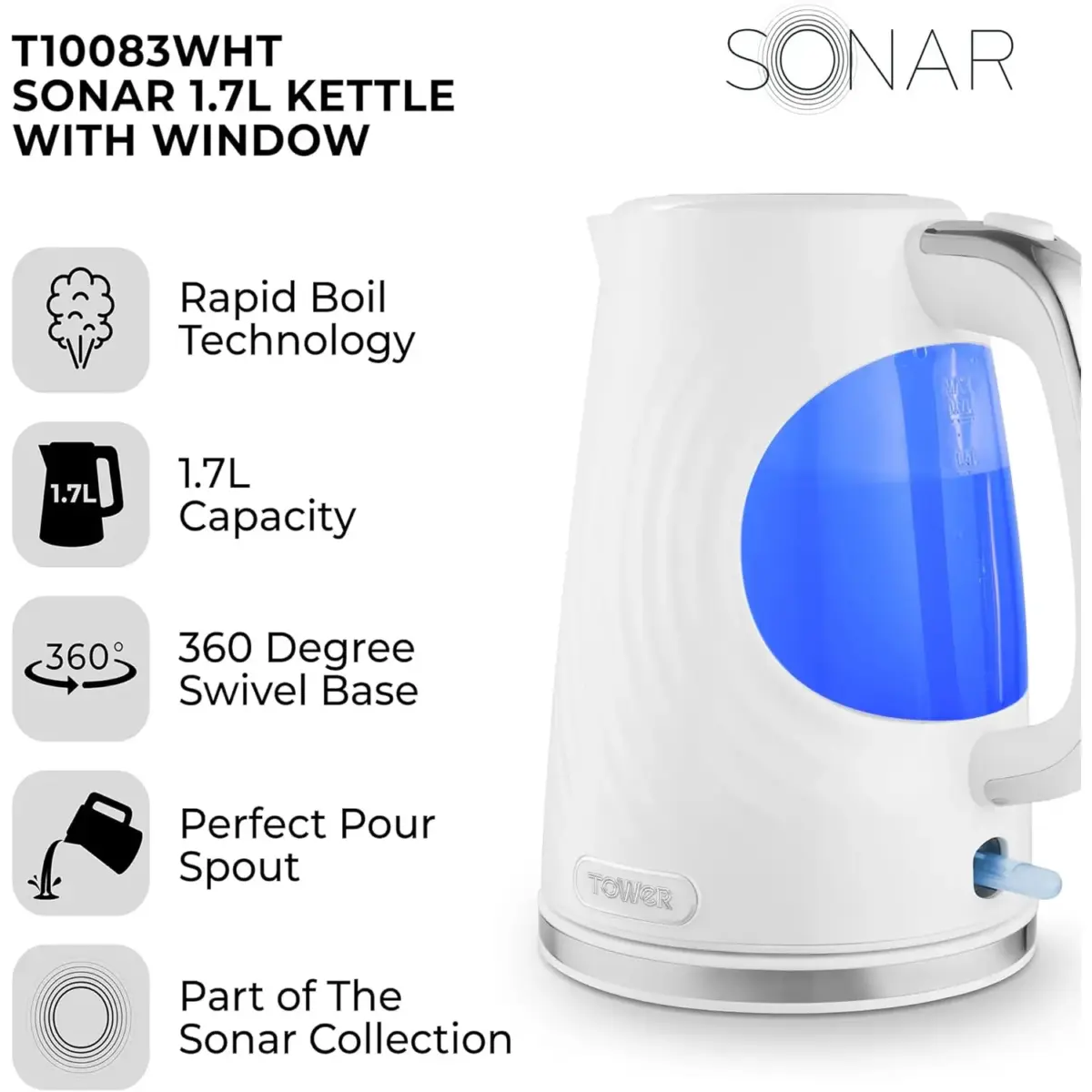 Tower Illuminated Kettle White