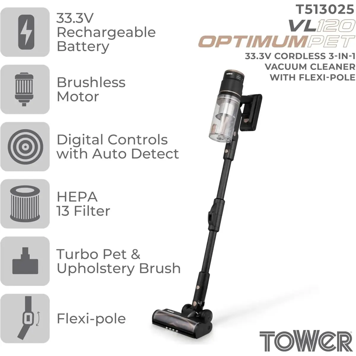 Tower Evo Optimum Pole Vac 33v VL120