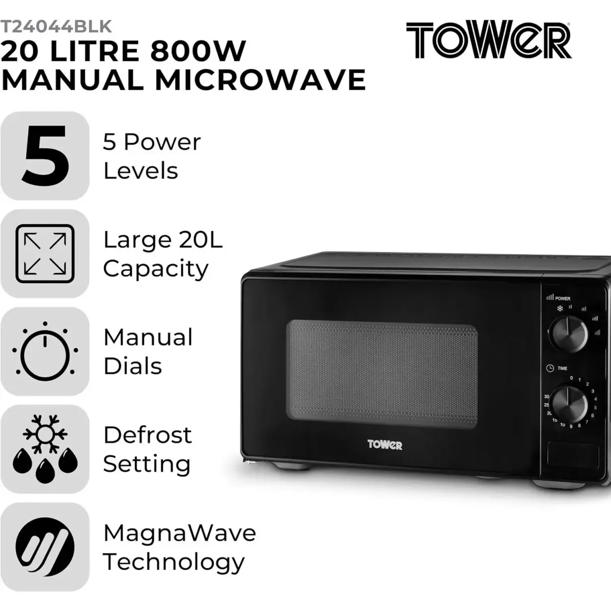 Tower Microwave 800w 20l Black