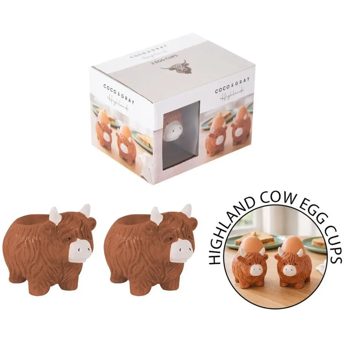Coco & Gray Highland Cow Egg Cups 2Pk