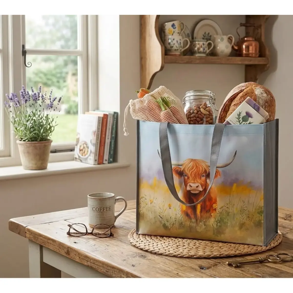Coco & Gray Highland Cow Shopping Bag 43x35x18cm
