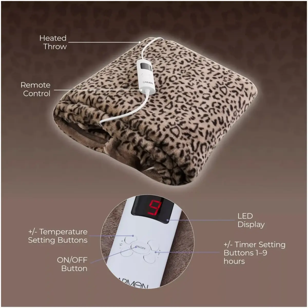 Carmen Heated Wearable Blanket Leopard Print
