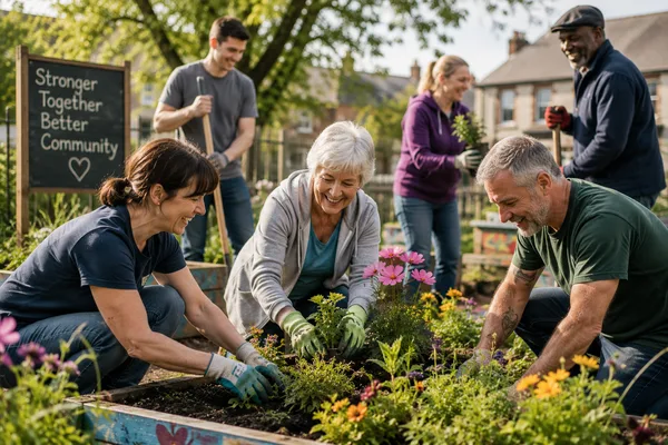 Community group gardening and volunteering together