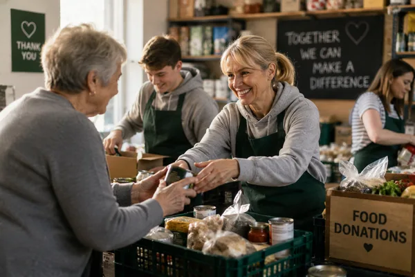 Volunteers at a community food bank
