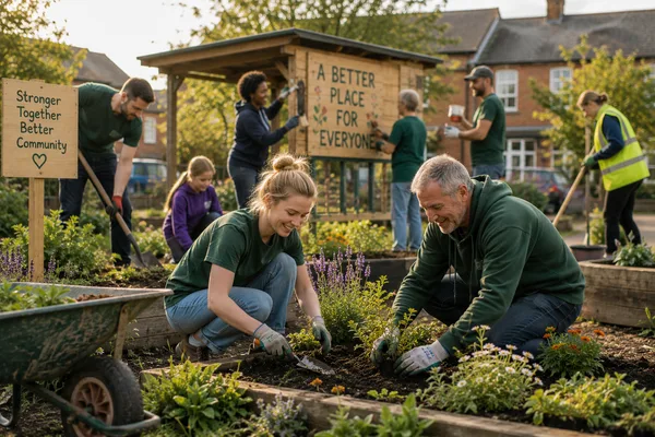 Volunteers improving a community space together